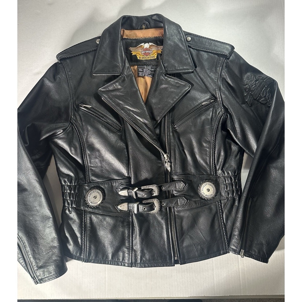 Harley-Davidson Leather Jacket Sierra Rose Belted Black Motto Women's Large